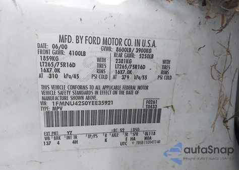 2000 Ford Excursion Limited z USA, uszkodzony, nr VIN 1FMNU42S0YEE35921